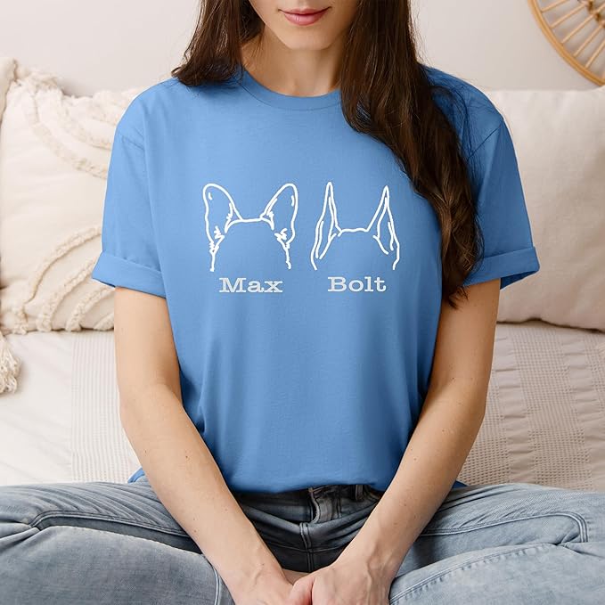 Custom Dog Mom Shirt for Women Pet Ears Sweatshirt with Name Unique Puppy Line Art Cute Dad Hoodie for DogDad Owner Lover