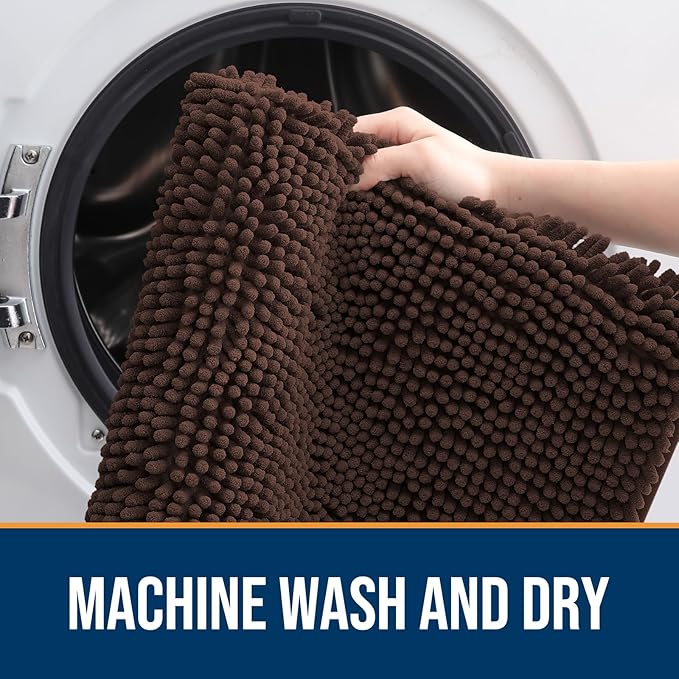 OLANLY Dog Door Mat for Muddy Paws 44x32, Absorbs Moisture and Dirt, Absorbent Non-Slip Washable Doormat, Quick Dry Chenille Mud Mat for Dogs, Entry Indoor Entryway Carpet for Inside Floor, Brown