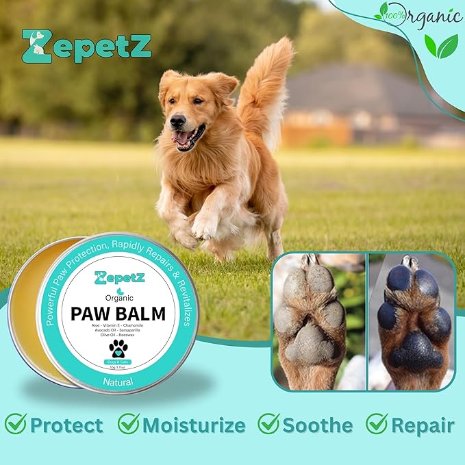 Lick-Safe Organic Paw & Nose Balm for Dogs, Cats – All-Natural, Vegan, Hypoallergenic – Heals, Protects & Restores Dry, Cracked Paws, Snouts & Elbows – Aloe, Avocado Oil, Beeswax 1.75 oz - (2 Pack)