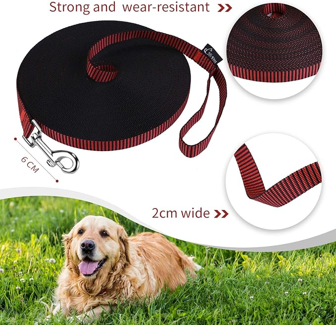 Hi Kiss Dog/Puppy Obedience Recall Training Agility Lead - 15ft 20ft 30ft 50ft 100ft Training Leash - Great for Training, Play, Camping, or Backyard(100ft,Black_red)
