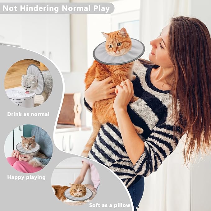Lightweight Cat Cone Collar Soft, Soft Comfortable Cat Recovery Collar After Surgery, Elizabethan E Collar for Cats, Cone for Cats to Stop Licking (Gray, Small)