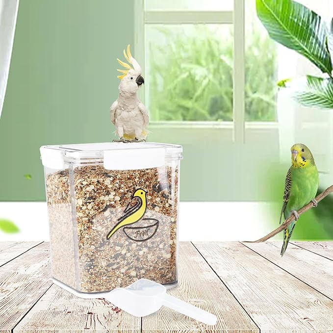 Bird Seed Storage Container-Airtight Bird Food Container-5-6lb/4.2 l Pet Food Storage Containers with Bird Seed Scoop-Wild Bird Seed Dispenser-forPetBirds Parakeets Finches Food MealwormsStorage/Clear