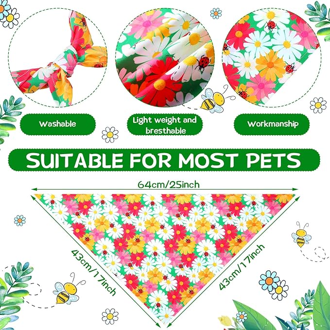 Weewooday 20 Pcs Spring Dog Bandanas Bulk Adjustable Spring Dog Bandanas Bibs Scarf Bib Washable Triangle Doggy Kerchief for Small Medium Large Pet Summer Easter Costume Accessory