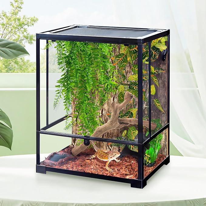 VCEPJH 4 Pcs Reptile Plants, Climbing Wood Branch Terrarium Hanging Fake Plant Leaves Bearded Dragon Tank Accessories, Habitat Decor for Snake Leopard Gecko Lizard Chameleon (Style 1)