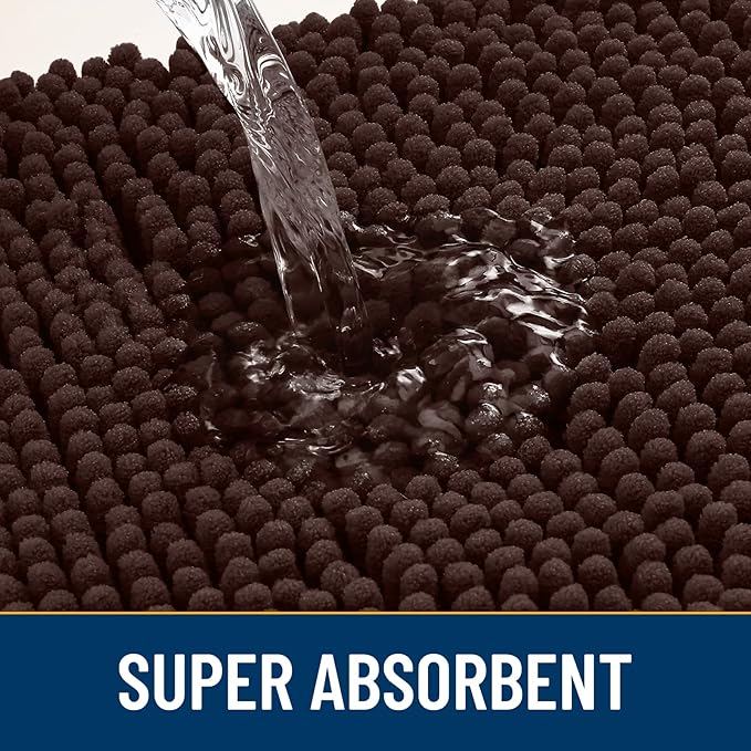 Smiry Dog Door Mat for Muddy Paws 36x24, Absorbs Moisture and Dirt Doormat, Non-Slip Washable Quick Dry Chenille Front Door Mat Indoor Entrance, Entryway Carpet for Inside Floor, Brown