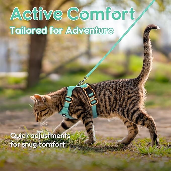 Dooradar Cat Harness and Leash Set, Escape Proof Safe Adjustable Kitten Vest Harnesses for Walking, Easy Control Soft Breathable Mesh Jacket with Reflective Strips for Cats, Green, S