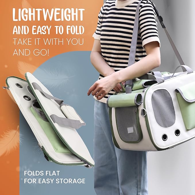 Pet Carrier, Puppy Small Dog Carrier, Cat Carrier Bag, Waterproof Premium PU Leather Carrying Handbag for Outdoor Travel Walking Hiking Shopping (Green)