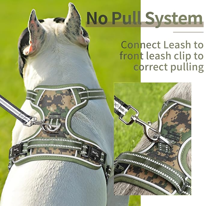 HEELE Dog Harness, No Pull Adjustable Padded Reflective Harness for Small Medium Large Dogs with Handle for Walking Training, Camo Green, M