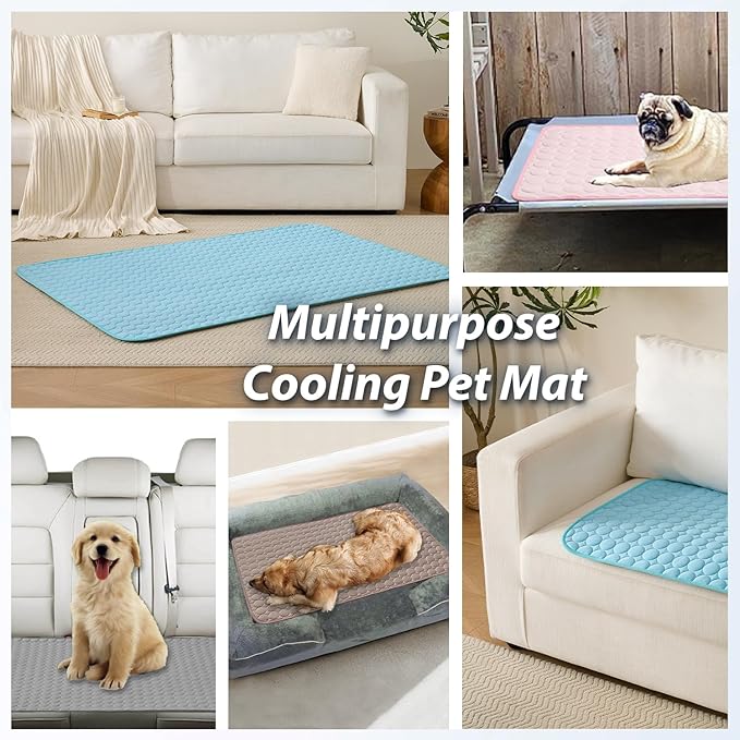 MICROCOSMOS Summer Cooling Mat & Sleeping Pad- Water Absorption Top, Materials Safe, Easy Carry, EZ Clean. Keep Cooling for Pets, Kids and Adults.(Blue, 48" x48")