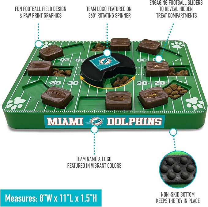 Pets First NFL Miami Dolphins Puzzle, Interactive Dog Treat Puzzle Toy