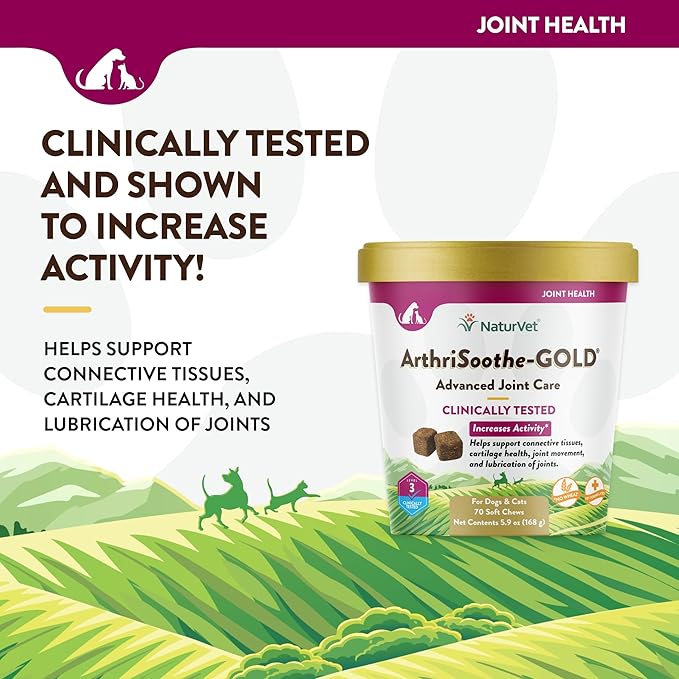NaturVet ArthriSoothe-Gold Level 3 Advanced Joint Care for Dogs – Soft Chew Dog Supplement with Glucosamine, MSM, Chondroitin & Hyaluronic Acid – Wheat-Free Pet Supplements – 70 Ct.