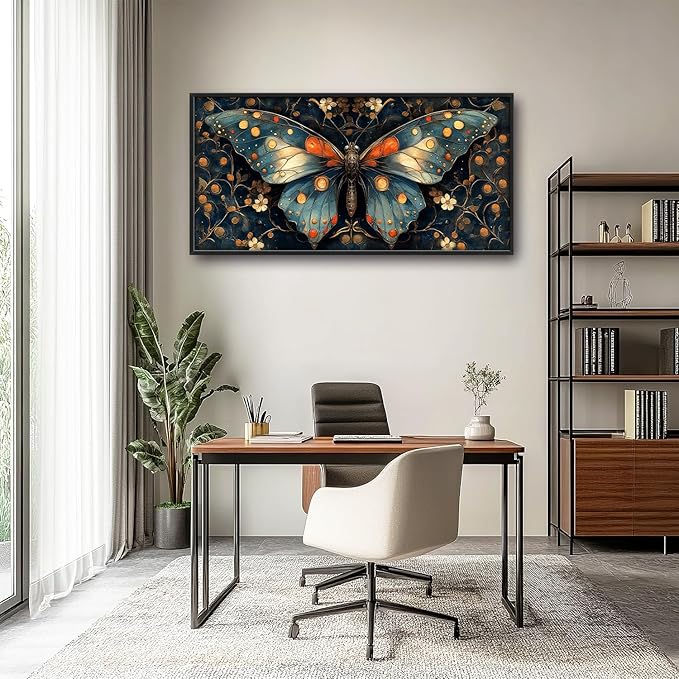 Large Butterfly Wall Art for Living Room, Butterfly Canvas Oversized Wall Decor, Floral Aesthetics Framed Pictures Painting Print Artwork for Bedroom Office 60L" x 30W"