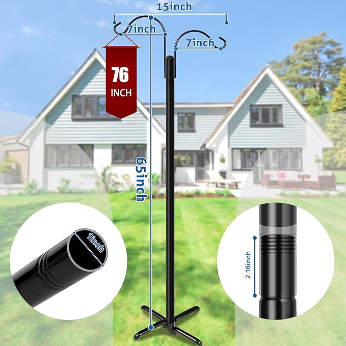 Ottsuls Bird Feeder Pole, 2 Pack 76 INCH Double Shepherds Hooks for Outdoor, Garden Pole with 5 Base Prongs Heavy Duty Planter Hooks for Hanging Plant Baskets, Lantern, Hummingbird Feeder