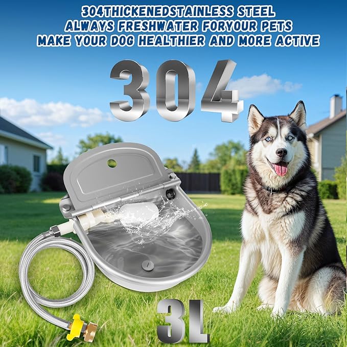 Automatic Water Dispenser for Dogs, Auto Dog Waterer for Outdoor, Stainless Steel Water Bowl Dispenser for Livestock Waterer,Chicken Water System, Dog Water Bowl Fit 3/4'' GHT Faucet