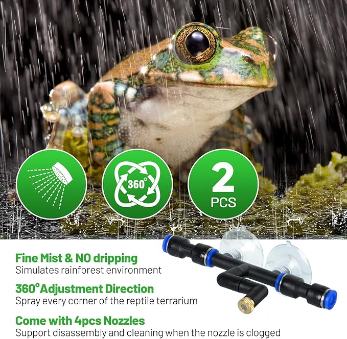 2.2L Reptile Mister with 2pcs Nozzles, Solo Reptile Mister System with Timer, Automatic Mister Fogger for Reptile Tank, Adjustable Terrarium Misting Humidifier for Reptiles/Amphibians