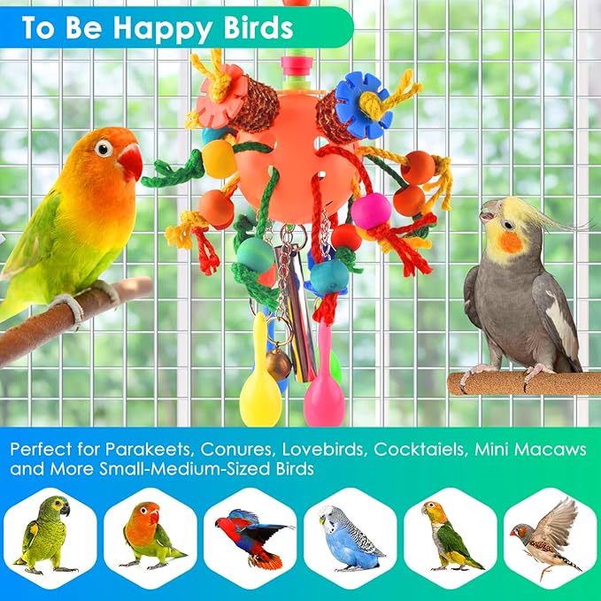 KATUMO Bird Toys, Parrot Toys Parakeet Foraging Shredder Hanging Toys Bird Ball Treats for Conure Mini Macaw Cockatiel Lovebird Small-Medium Birds