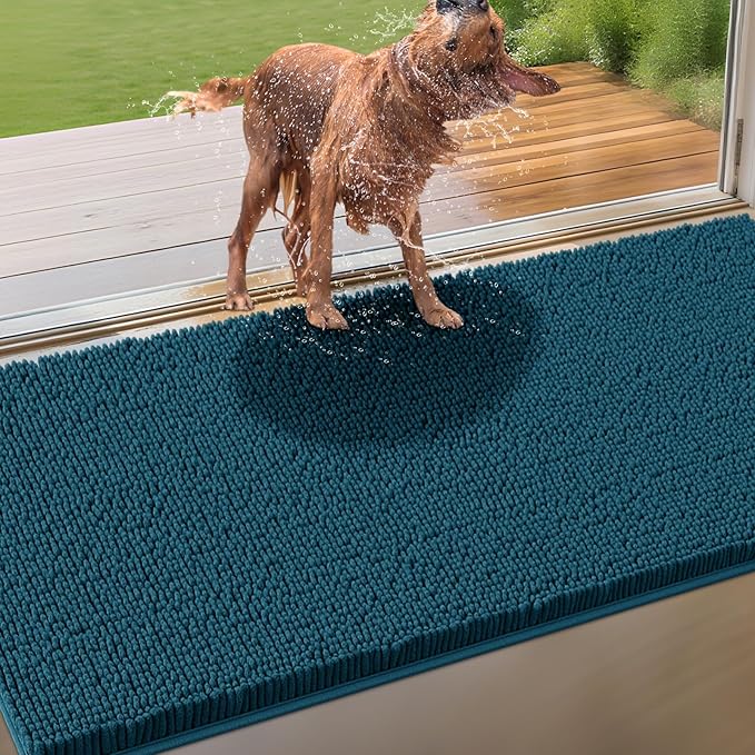 IM HOME Extra Large 71" x 25" Teal Blue Dog Door Mats for Muddy Paws, Chenille Absorbent Dog Mat, Non Slip Heavy Mud Mat for Dogs, Soft Pet Bed Mat for Entryway, Mud Paws, Inside Floor