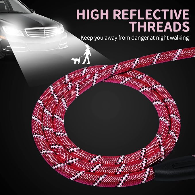 Long Dog Leash for Training 15Ft-Reflective Nylon Rope with Swivel Hook-Recall Agility Lead for Large Small Medium Dogs Outside Walking Hiking-Pink Diam 1/2"