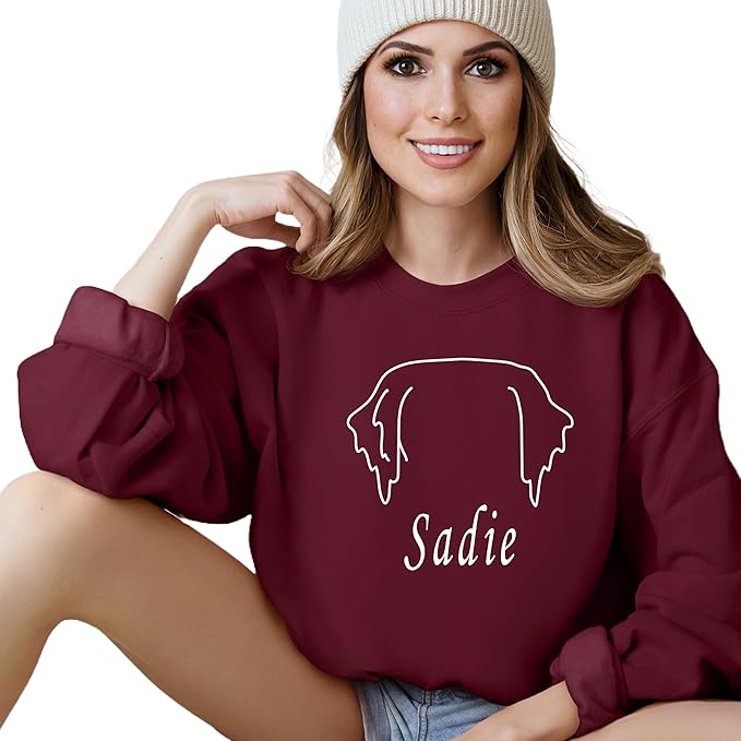 Custom Dog Mom Shirt for Women Pet Ears Sweatshirt with Name Unique Puppy Line Art Cute Dad Hoodie for DogDad Owner Lover