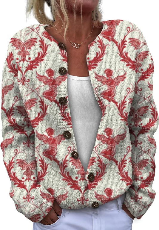 Women Sweaters Cardigan Fashion Long Sleeve Crewneck Sweaters Button Chunky Outerwear Fall Winter Casual Wear