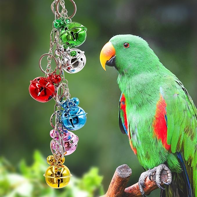 Oooct Bird Swing Bells Toys, Colorful Parrot Metal Bells, Hanging Bird Chewing Toys, Bird Cage Accessories, Suitable for Small to Medium Birds Budgie Lovebirds Conures Parakeets Cockatiels