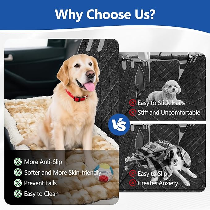 Thickened Dog Bed for Car Back Seat, Upgraded Bottom Non-Slip，Fits Hard Bottom car seat Cover for Dogs, Premium Mixed Color ，Bog Car Seat Cover