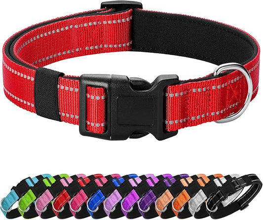 Reflective Dog Collar Padded with Soft Neoprene Breathable Quick Release Basic Dog Collars for Medium Large Dogs Red Boy Girl