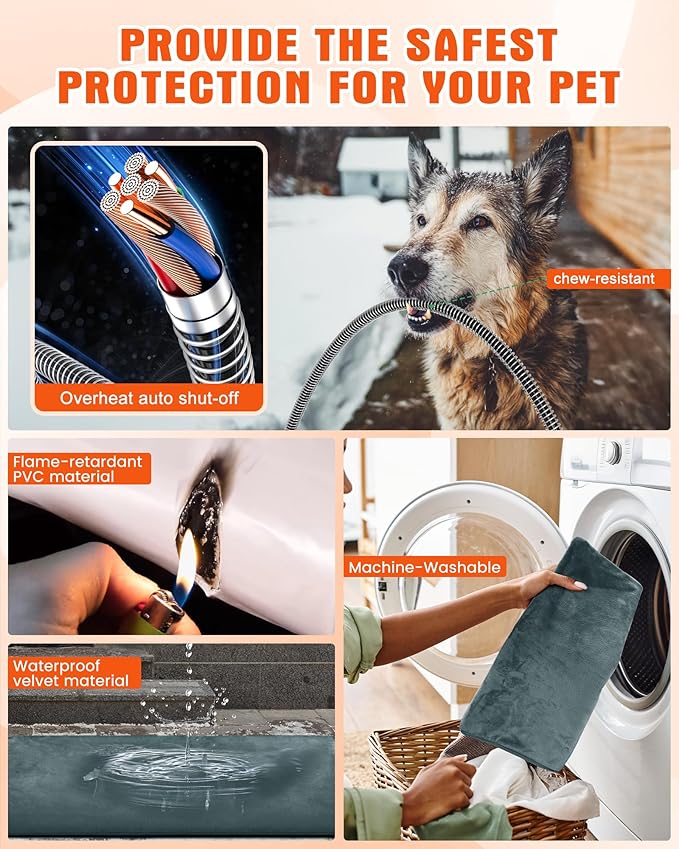 PETNF Outdoor Pet Heating Pad for Cats & Dogs, 100.4-107.6°F Auto Temp Control, Waterproof Fireproof, for Cat House/Dog Kennel/Carport, Fits Domestic & Stray Pets (Gray 15.7"X19.7")