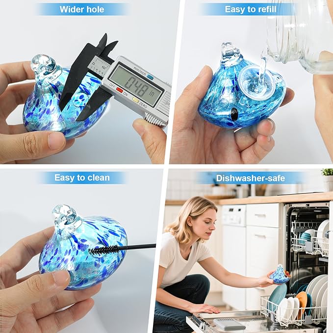 Wind Chime Glass Hummingbird Feeder - 20 Oz Outdoor Hanging Feeder with 6 Ports, Attract More Hummingbirds, Leak-Proof Design, Unique Garden Backyard Decor & Ideal Gift (Blue)