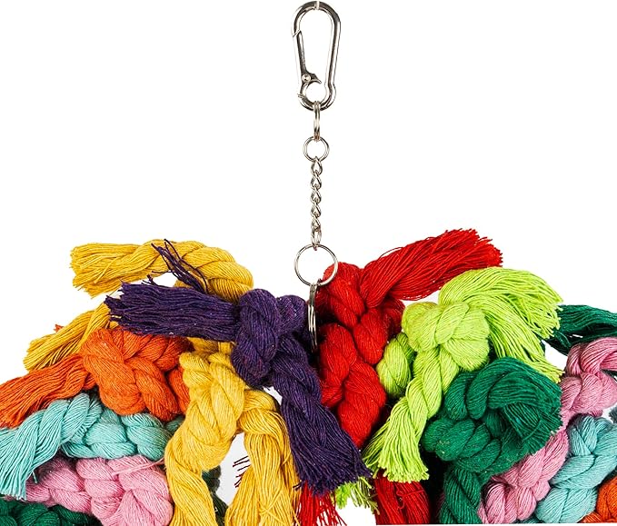 Parrot Swing for Large Birds - Colorful Cotton Rope Hanging Ring Toy for African Grey, Cockatoo, Conure, and Parakeet | Chewing, Exercise, Climbing, and Snuggling