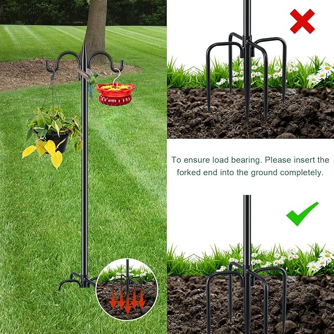 Gtongoko Double Shepherds Hook for Outdoor, 2 Pack 92 Inch Heavy Duty Bird Feeder Pole 3/4 Inch Thick Garden Hooks for Hanging Hummingbird Feeder, Plant Baskets, Solar Light Lanterns