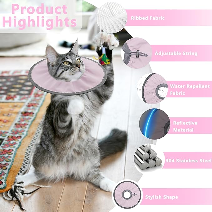 Lightweight Cat Cone Collar Soft, Soft Comfortable Kitten Recovery Collar After Surgery, Elizabethan E Collar for Cats, Cone for Cats to Stop Licking (Pale Pink, Large)
