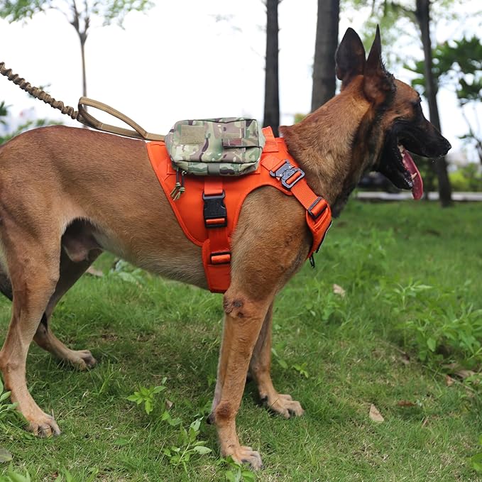 ICEFANG Tactical Dog Harness, Large Size,2X Metal Buckle,Working Dog MOLLE Vest with Handle,No Pulling Front Leash Clip,Hook and Loop Panel (Orange,L (Pack of 1))