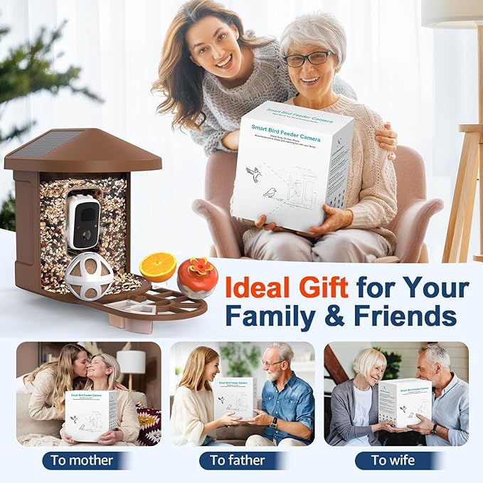 PeckCam® Bird Feeder with Camera with AI Identify 10000+ Birds Species, 3 Solar Panels, 2K Live View, Instant Arrival Alerts, Smart Bird House with Cam, Gift for Bird Lovers