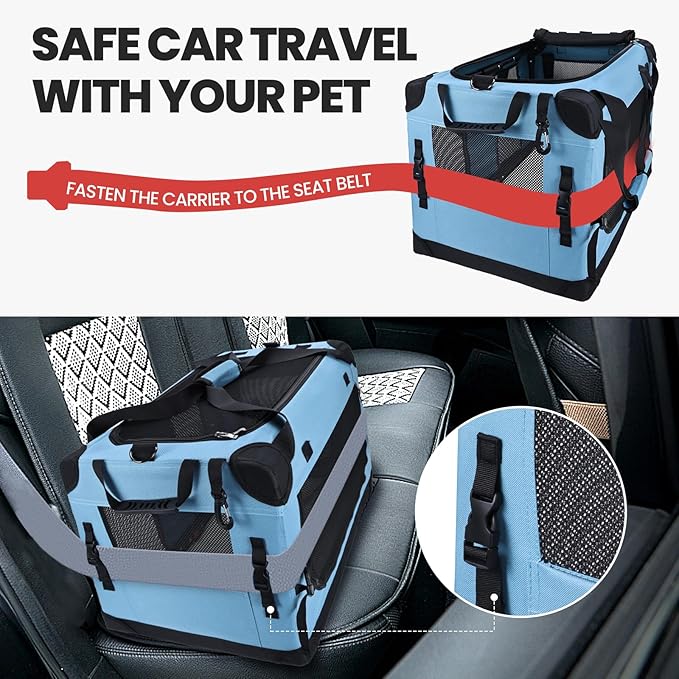 Large Cat Carrier for Car Travel, Soft Sided Collapsible Pet Carrier for Outdoor and Indoor Uses, Roomy Extra Large Cat Carrier for 2 Kittens or Puppies Up to 50lbs (Teal)