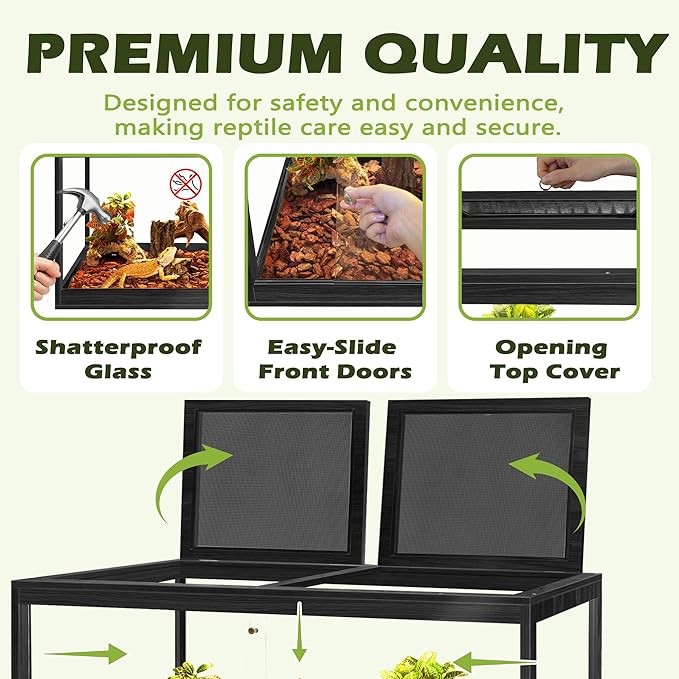 Prolee Tempered Glass Beard Dragon Tank 81 Gallon,Reptile Encloure and Snake Tank with Metal Mesh Roof Door,Locking Design Reptile Tank for Lizard,Gecko,Chameleon (48"X20"X20",Black)