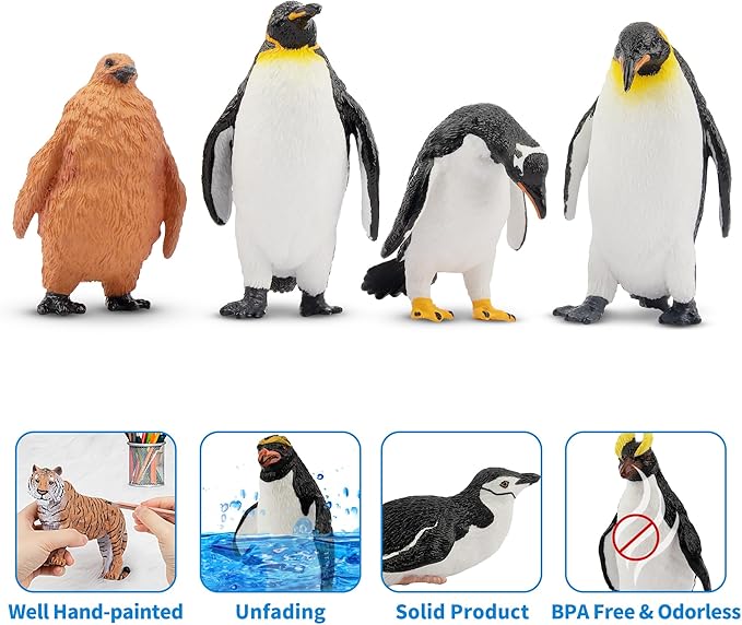 Toymany 12PCS Realistic Penguin Figurines, Plastic Polar Antarctic Animal Figures Set with Penguin Cub, Easter Eggs Cake Toppers Christmas Birthday Gift for Kids Toddlers