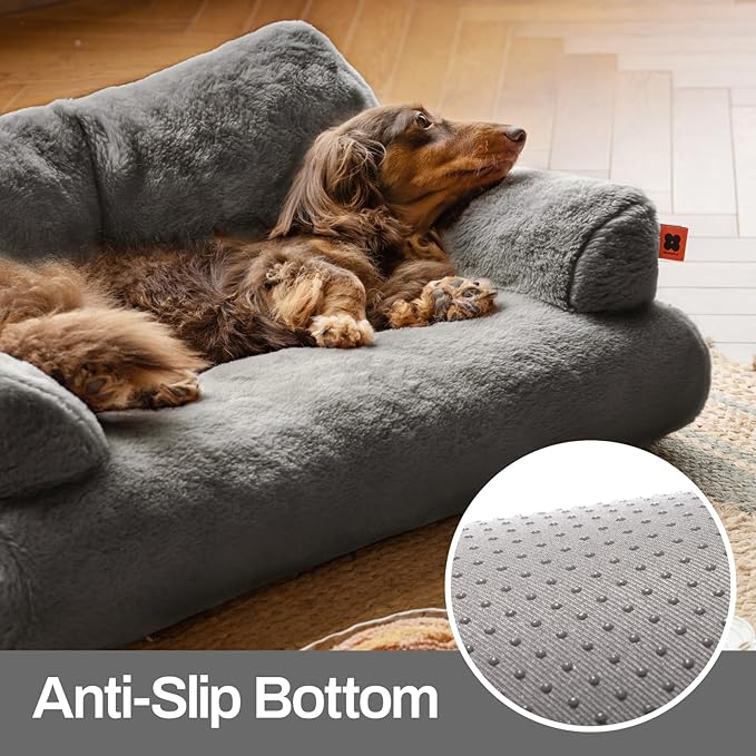 MEWOOFUN Dog Couch, Supportive Small Dog Bed for Puppy and Cats with Removable Washable Cover, Fluffy Cat Couch with Non-Slip Bottom (Dark Grey, 26.0" L X 19.0" W X 13.0" Th)