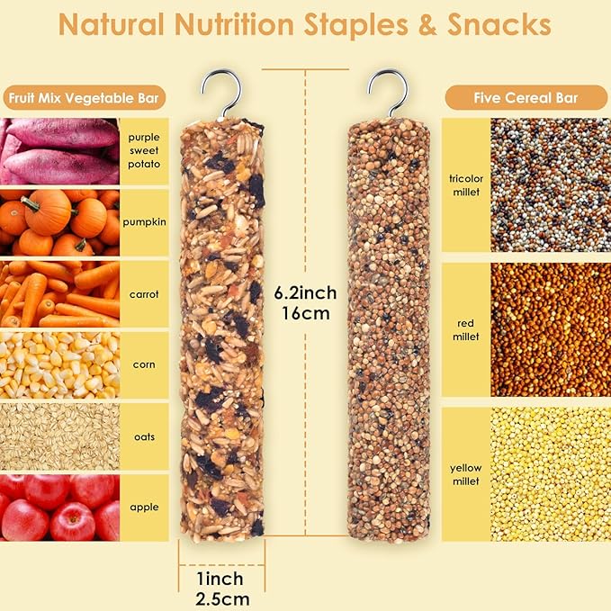 KATUMO Parrot Treats 2 PCS Bird Crunch Sticks Cockatiel Treats Parakeet Snacks Conure Food Sticks for Parakeet Cockatiel Canary Finch Lovebird Conure Lorikeet Parrots