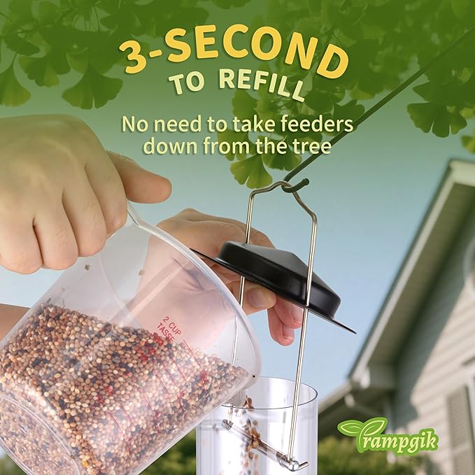 Bird Feeder Premium Hard Plastic for Wild Bird Feeders for Outdoors,Tube Bird Feeders for Outdoors Hanging,14 Inch 6 Port Black,Pack of 1