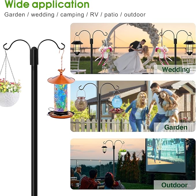 XDW-GIFTS Shepherds Hooks for Outdoor, 2-Pack 108 Inch Heavy Duty Bird Feeder Pole, Garden Pole for Hanging Plants, Lantern, Hummingbird Feeder, Hanging Plant Stand with 5 Base Prongs