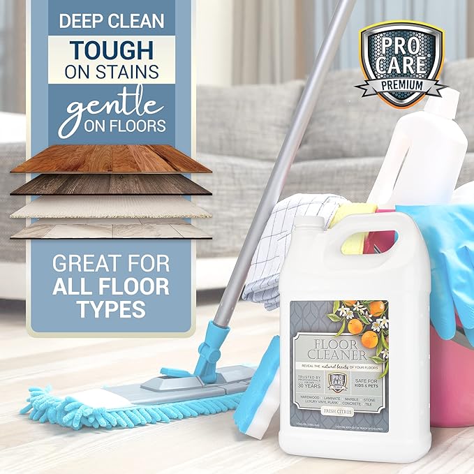 ProCare Floor Cleaner (Made in USA) | Tile, Stone, Laminate, Vinyl & Natural Wood Floor Cleaner for Mopping, Household Supplies, Cleaning Solution with Citrus Aroma - 1 Gal (128 Fl Oz)
