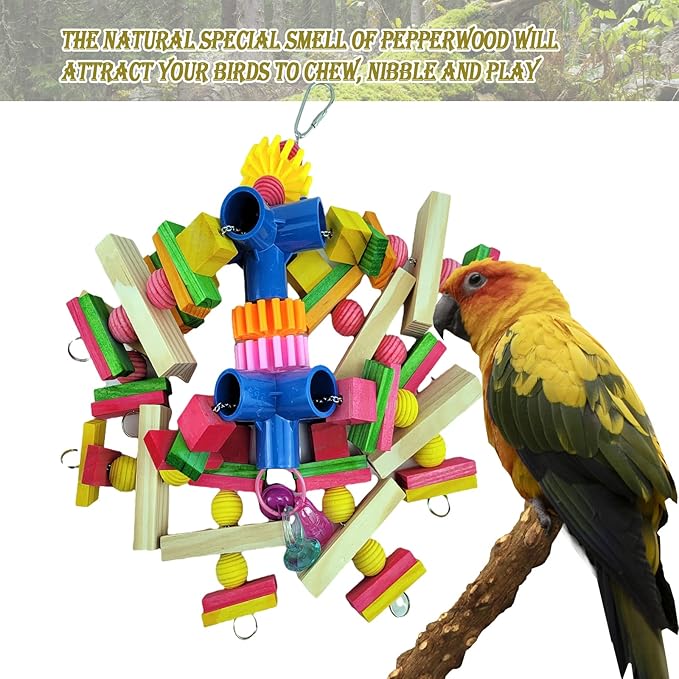 Parrot Toys for African Grey Parrots, Cockatoos, Small Macaws, Amazon Parrots Small and Medium Birds Natural Wooden Safe and Durable Chew Toys and Bird Cage Accessories