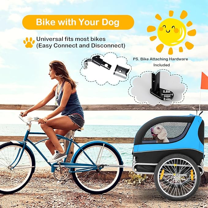 Dog Bike Trailer - HAPPAWS Dog Trailer for Bicycle, Cargo Cycle Trailers Wagon Cart Pet Bike Carrier w/ 3 Doors, Aluminum Wheels, Safety Flag, Easy to Connect&Disconnect, Collapsible to Store