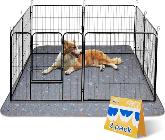 Sunheir Washable Pee Pads for Dogs Extra Large 36" x 48" 2-Pack Reusable Puppy Pads Pet Training Pads, Whelping Pad, Non-Slip Protects Against Urine Leakage (Leaves - Light Grey, 36x48)