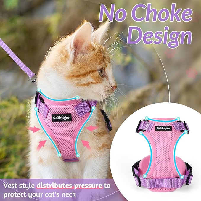 rabbitgoo Cat Harness and Leash for Walking, Escape Proof Soft Adjustable Vest Harnesses for Cats, Easy Control Breathable Reflective Strips Jacket, Pink & Purple, XXS