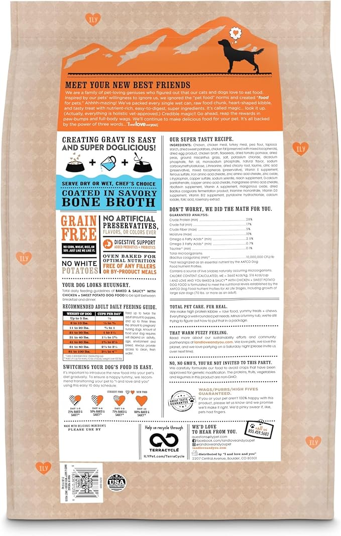 I AND LOVE AND YOU Baked and Saucy Dry Dog Food - Chicken + Sweet Potato - Prebiotic + Probiotic, Real Meat, Grain Free, No Fillers, 21lb Bag