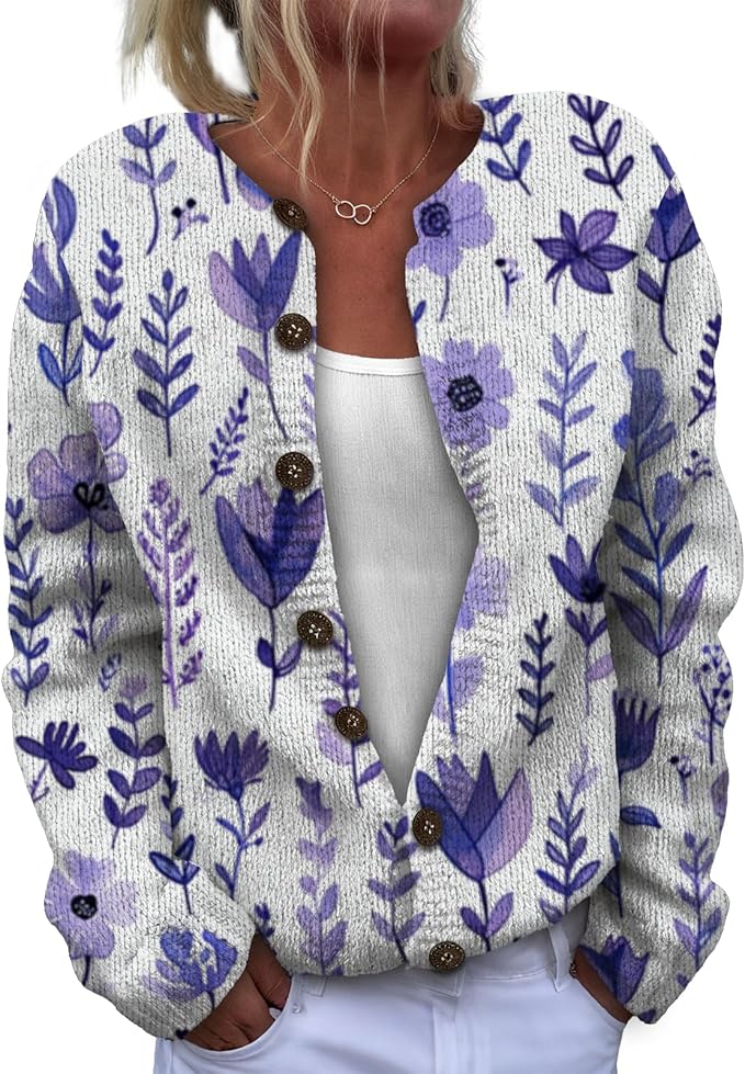 Women Sweaters Cardigan Fashion Long Sleeve Crewneck Sweaters Button Chunky Outerwear Fall Winter Casual Wear