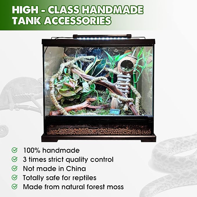 Duspro 10FT Reptile Vines for Climbing Bendable Branch for Reptile Natural Moss Rope Jungle Decor for Bearded Dragon, Chameleon Tank Accessories, Snake Gecko Lizard Terrarium