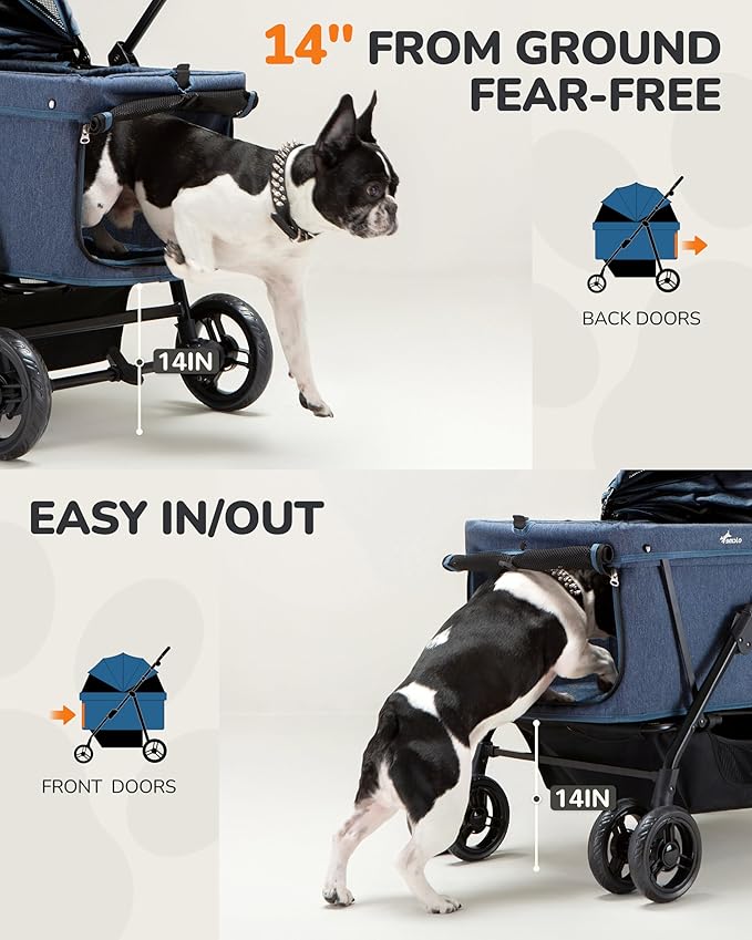 Dog Stroller for Large & Medium Dogs (20–132 lbs), Pet Stroller for 2 Small Dogs, Extra Large Heavy Duty, Foldable & Ventilated, Pink or Navy